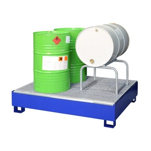 Bacino di contenimento in acciaio verniciato per 4 barili da 200 l con griglia, altezza da terra e marchio Ü, SW4 - Product Image 3