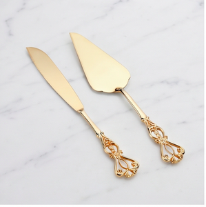 Spatule et couteau à gâteau en acier inoxydable finition dorée, outils de service en métal pour cérémonie de mariage - Product Image 3