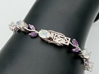 Bracelets en argent sterling avec pierres de lune et améthyste, bijoux vintage de luxe faits à la main, pierres précieuses naturelles colorées, cadeau élégant pour femmes