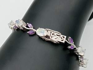 Moonstone Amethyst <b>Bracelet</b> 925 Sterling Silver Colorful Natural Gemstone Jewelry Handmade Elegant Gift For Women - Product Image 4