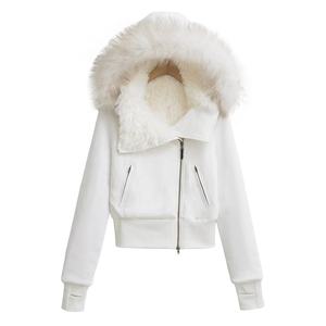Plus Size Women's Autumn Knitted Velvet Muskrat <b>Fur</b> Lining Cow Suede Elegant Long Sleeve Casual Outwear Solid Textured Single - Product Image 2