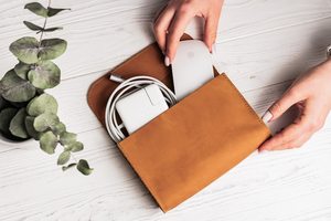 Bespoke Leather <b>Cable</b> Organizer Custom Logo Desk Cord Management Travel Tech Accessories Wire Holder Case Box LCO-0064 - Product Image 3