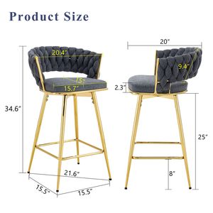 Two-Piece Dark Gray Cotton Linen <b>Chair</b> with Golden Metal Legs <b>Rotating</b> Swivel Design Rust-Proof Wear-Resistant for Bar Stools - Product Image 3