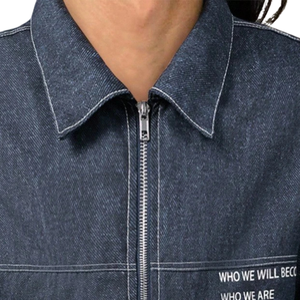 Veste en jean bleu foncé pour homme, col rabattu, fermeture éclair intégrale, manches longues, poignets à boutons-pression, imprimé lettres, coupe décontractée, vêtement d'extérieur hiver - Product Image 3