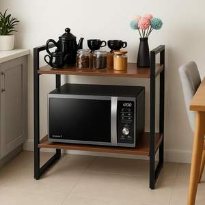 Soporte de microondas de 2 niveles para horno de uso rudo, estante organizador de metal y madera para almacenamiento en cocina - Product Image 3