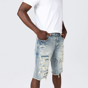 Wholesale Custom Regular Fit Casual Denim Short For <b>Men</b> New Style Custom Made Solid Color <b>Men</b> Denim rhinestone Shorts For Sale - Product Image 3