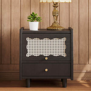 Wooden Rattan-Woven Storage <b>Nightstand</b> with 1 Drawer <b>Nightstands</b> Product Type - Product Image 1