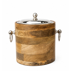 Cubo de hielo de acero inoxidable de doble pared al por mayor con pinzas, cubo de hielo de madera aislado y barril enfriador de vino para suministro hotelero - Product Image 4