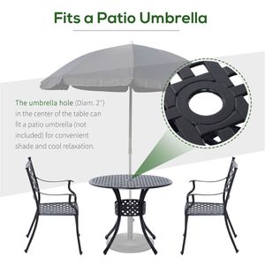 Tavolo da bistrot rotondo da esterno nero da 33 pollici con foro per ombrellone - Product Image 6