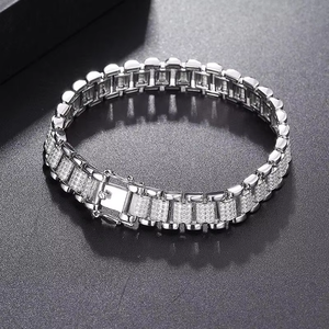 ZAWO HOUSE Baguette Cut Moissanite Diamond Bracelet 925 Silver <b>Iced</b> <b>Out</b> Link <b>Chain</b> Luxury Jewelry for Men Women Gift - Product Image 5