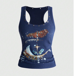 Débardeur côtelé personnalisé pour femme avec motif Sailor Moon, dos nageur, sans manches, décontracté, pour l'été, vente en gros OEM - Product Image 3