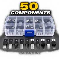 TO-220 Kit Semikonduktor Aneka Ragam 50 Buah 10 Jenis MOSFET NPN Transistor Dioda Schottky dengan Kotak Organizer Komponen Elektronik
