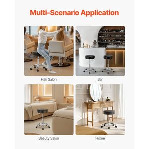 Sgabello Girevole Regolabile in Altezza con Capacità di 450 LBS, in Pelle PU Spessa, con Ruote per Salone - Product Image 6