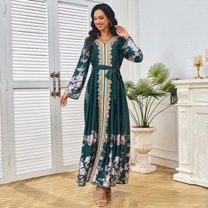 Abaya Musulmana Modesta para Mujer, Transpirable, Elegante, Estilo Étnico de Dubái, Vestido de Fiesta, Poliéster, para Verano, Otoño y Primavera - Product Image 4