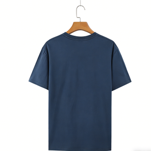 T-shirt en coton uni vert pour homme, manches courtes, col rond, coupe classique, couleur unie, jersey tricoté - Product Image 5
