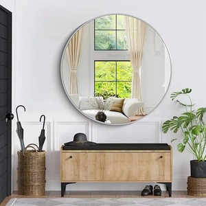 Miroir circulaire moderne surdimensionné, grand, avec cadre en métal, mural, fait main, contemporain, pour hôtel, salle de bain, salon, chambre REHMAN - Product Image 2