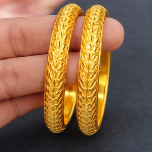 Charming Floral <b>Red</b> Gold Plated Bangle <b>Bracelet</b> Pair Elegant Pattern Jewelry for Women Wedding and Festive Collection - Product Image 3