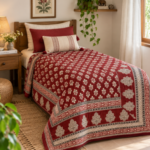 Couette réversible 100 % coton imprimée au bloc de Jaipur, motif floral pigmenté, 300 fils/cm², toutes saisons, pour la maison, l'hôtel, les cadeaux, lit simple - Product Image 5