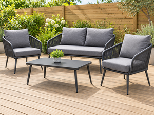 Ensemble de canapés de patio en rotin moderne pour l'extérieur, 4 pièces, avec coussins gris - Product Image 1