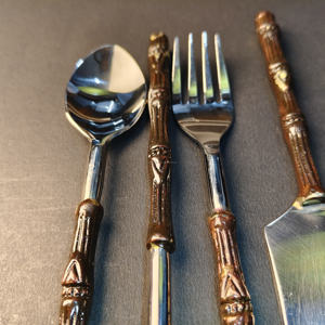 Ensemble de couverts haut de gamme |   Ensemble de couverts en or/argent poli miroir 4 pièces |   Ustensiles écologiques de style tropical pour hôtels, restauration gastronomique - Product Image 5