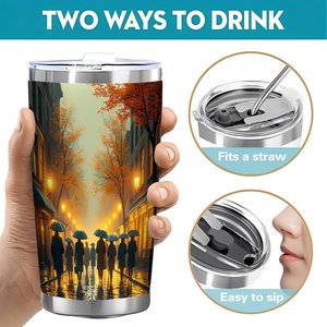 Gobelet isotherme en acier inoxydable 20 oz à double paroi avec design d'art urbain automnal - Product Image 5