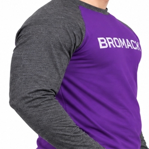 Men <b>T</b> <b>Shirt</b> <b>Purple</b> Contrast Body Charcoal Sleeve Design Classic Crew Neck Long Sleeve Style Two Tone Construction Weekend Wear - Product Image 6