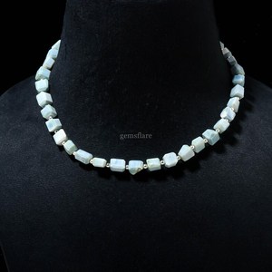 Collier de perles en opale bleue naturelle facettée, fait main, bijoux en pierres précieuses d'opale bleue, élégant collier pierre de naissance d'octobre, vente en gros - Product Image 1