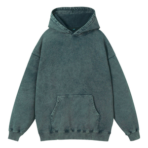 เสื้อฮู้ดดี้ผู้ชายผ้าฝ้าย 100% สไตล์วินเทจ ล้างสีแบบแอซิดวอช คุณภาพสูง ทรงโอเวอร์ไซส์ สีพื้น สำหรับฤดูหนาว - Product Image 3