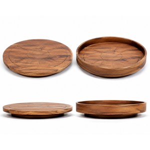 Plato giratorio Lazy Susan reversible de madera de acacia de doble altura al por mayor - Product Image 5