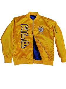 Chaqueta Bomber de Satén Divine Nine, con Bordado de Letras Griegas de la Hermandad Sigma Gamma Rho, Transpirable e Impermeable, Gran Venta - Product Image 1