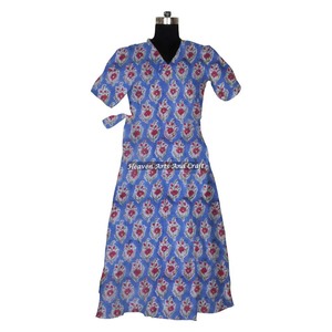 Albornoz largo de algodón con estampado de bloques, kimono largo, ropa de playa, ropa de dormir, albornoz floral suave, Fabricante Mayorista - Product Image 1