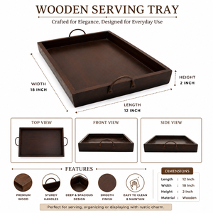 Bandeja de Servir Rústica de Madera con Asas de Hierro |   Bandeja Rectangular Ligera Hecha a Mano para Desayuno y Decoración, Ideal para Bodas y Cumpleaños - Product Image 5