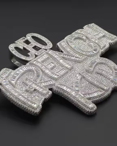 Fully Iced Out Letter <b>Pendant</b> Solid 925 <b>Silver</b> Hip Hop Customized <b>Initial</b> VVS Moissanite Custom Name Letter <b>Pendant</b> For Gifts - Product Image 1