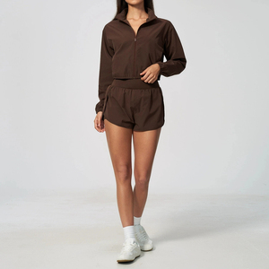 <b>Women's</b> Windbreaker Short Set Solid Color Quick Dry Casual <b>Summer</b> Outfit Stand Collar Long Sleeve Above Knee Shorts Regular - Product Image 3