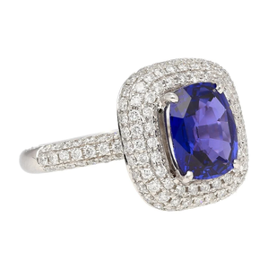 Bague cocktail saphir taille émeraude, pierre naturelle, sertissage pavé, plaqué rhodium, argent 925, style glamour pour femme, fiançailles - Product Image 3