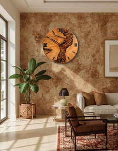 Nouvelle Arrivée Horloge Murale Suspendue Art Déco en Ambre Baltique et Quartz, Affichage à Aiguilles 12 Heures, Faite à la Main en Bois et Résine, Cadeau de Mariage - Product Image 4