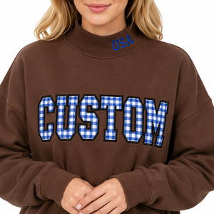 Sudadera de cuello alto personalizada con estampado de invierno y bordado de letras a cuadros, corte holgado y extragrande - Product Image 5