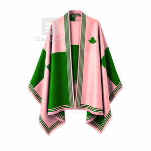 Cape de sororité Alpha Kapa Alpha avec logo brodé sur le devant, couleurs rose et vert contrastées, pour vêtements grecs féminins. - Product Image 1