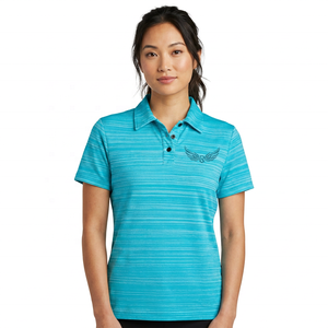 Polo en tricot rayé bleu pour homme, manches courtes, logo brodé, décontracté, respirant, 100% polyester - Product Image 2