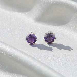Genuine Amethyst Stud Earrings 925 Sterling <b>Silver</b> Handmade Minimalist IGI Certified Rhodium Plated Party Jewelry Gift - Product Image 5