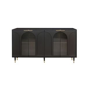 Mobiletto con 4 Ante in Vetro, Credenza in Legno Laccato Nero, Buffet Contenitore per Soggiorno - Product Image 5