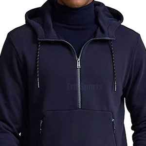 Sudadera con capucha de invierno para hombre con cremallera corta, personalizada, de algodón 100% de alto gramaje GSM, con bordado - Product Image 6