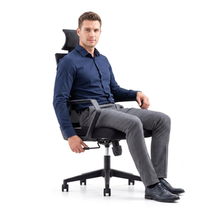 Chaise de bureau ergonomique en maille, pivotante, avec appui-tête intégré, siège en tissu, moderne, pour bureau à domicile, certifiée BIFMA, pour réunions - Product Image 2