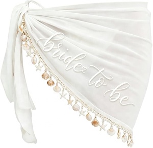 Pareo de Playa Nupcial Bordado con Estrellas de Mar y Conchas para Despedida de Soltera - Tejido con Patrón Sólido, Impermeable y con Protección UV - Product Image 1