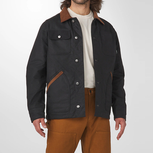 Veste en toile décontractée pour homme, manches longues, noire, automne-hiver, avec taille personnalisée et logo sur le devant - Product Image 3