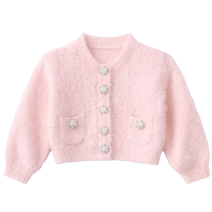 Cardigan en tricot doux rose pâle pour bébé avec boutons décoratifs, pull à manches longues pour nouveau-né, nourrisson et tout-petit - Product Image 1