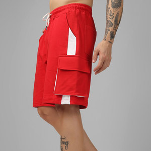 Shorts cargo rouges pour hommes avec cordon de serrage à la taille et poches latérales, style décontracté, Bermuda - Product Image 2