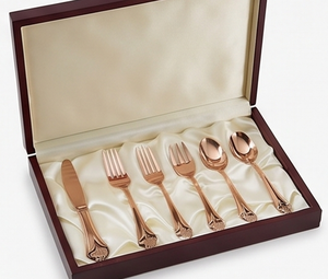 Ensemble de couverts en acier inoxydable plaqué or rose, finition miroir, manche long, design moderne et luxueux, vaisselle de mariage durable - Product Image 6