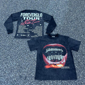 T-shirts OEM personnalisés en gros, nouveau style, délavés à l'acide, avec sérigraphie vintage, col côtelé délavé, coupe oversize, patchwork, modèles vierges - Product Image 3