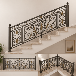 Rampe d'escalier en fer forgé sur mesure, rampe d'escalier moderne, rampes en acier métallique, robustes, durables, finition antirouille - Product Image 2